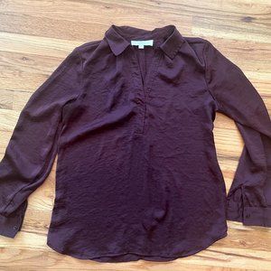 Loft Women's Classic Fit Shirt Collar Blouse Size M Purple Long Sleeve